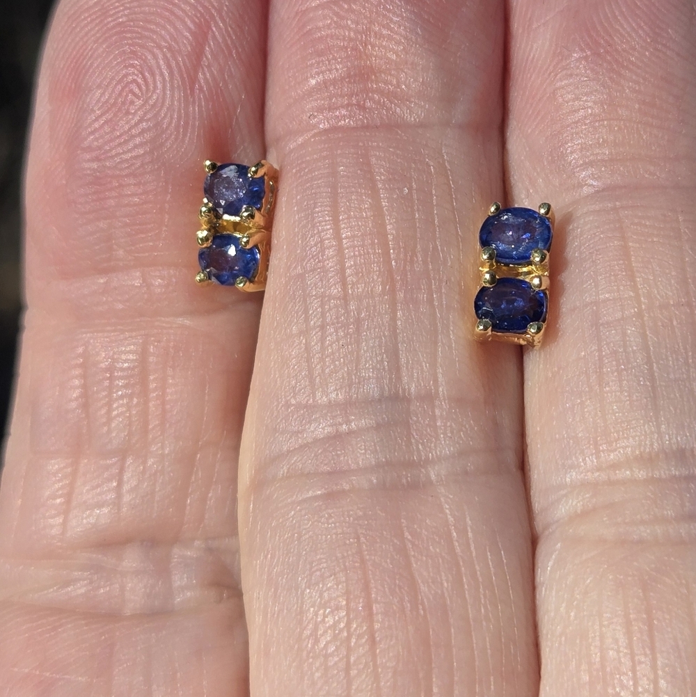 Sapphire Natural Cushion Cut Gemstone Stetling & Gold Earrings 2keach - Picture 8 of 8